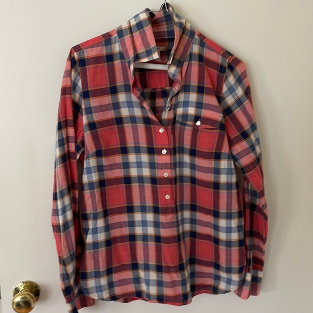 JCrew cotton lightweight popover red and blue plaid